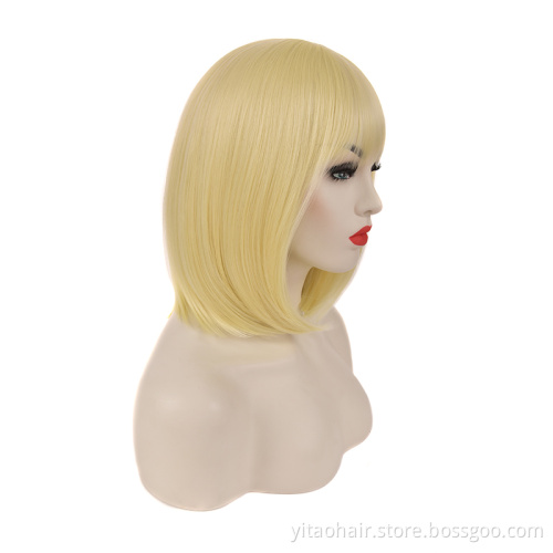 Women High Quality Short Straight Synthetic Bobo Head Wig golden